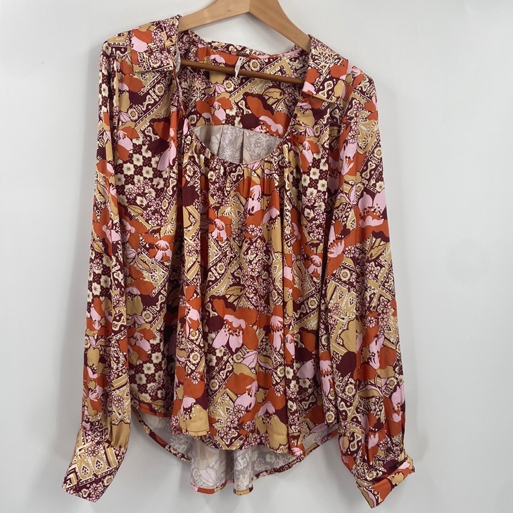 Free people orange paisley floral blouse